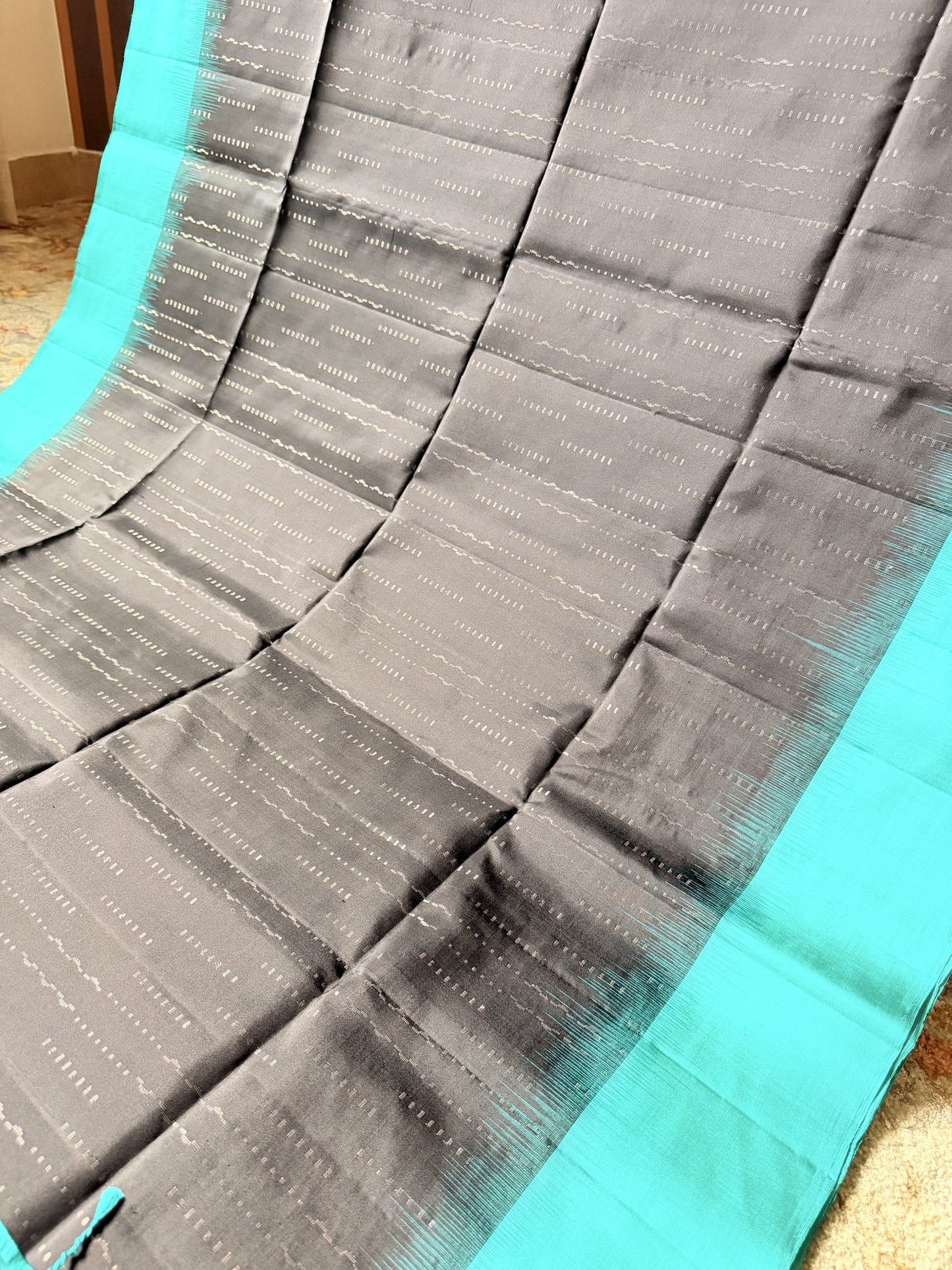 Black Soft Silk Saree with Teal Woven Border | Nesavu Collection