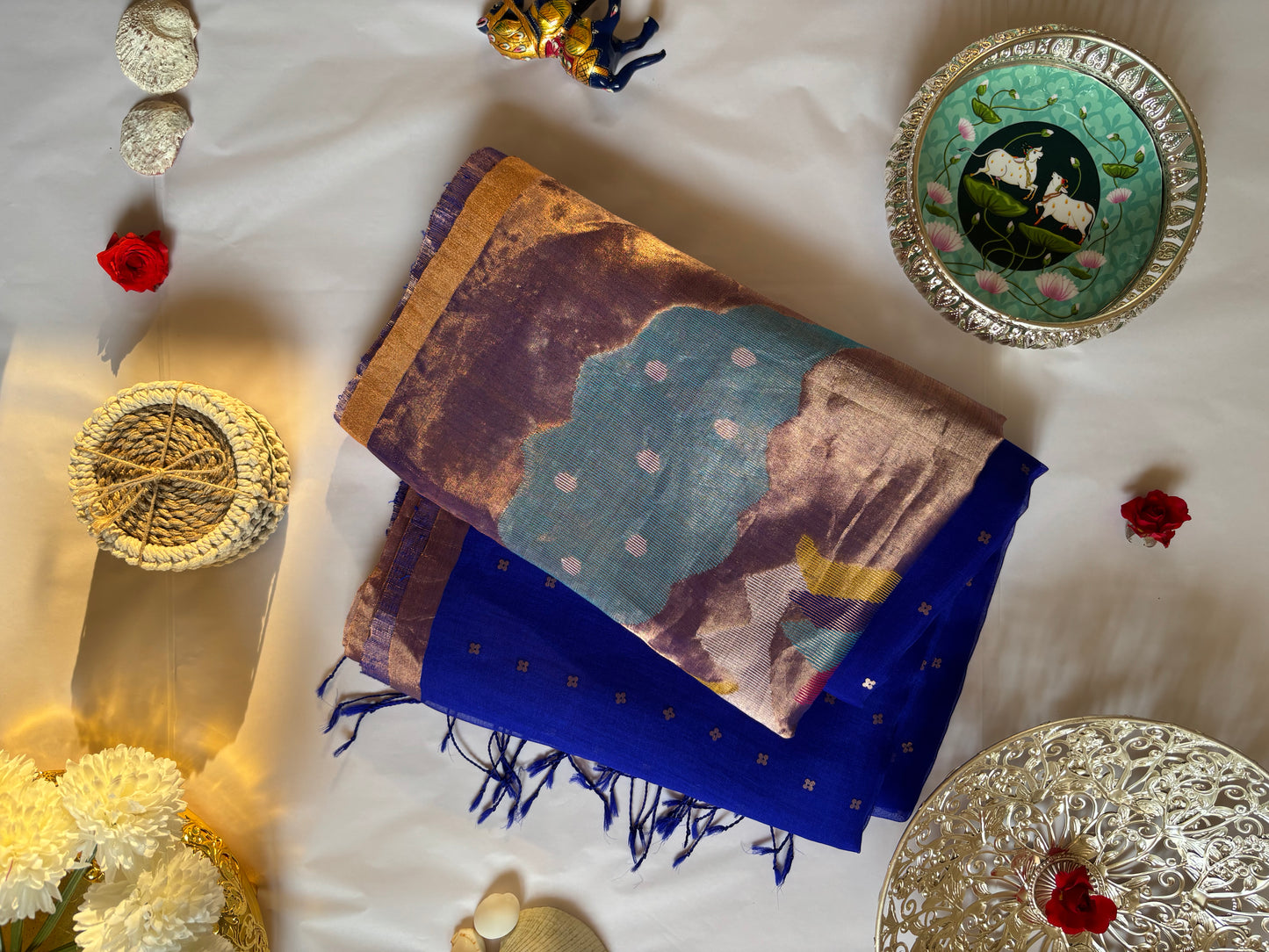 Muslin Kora Jamdani - Paithani Pallu, Royal Blue