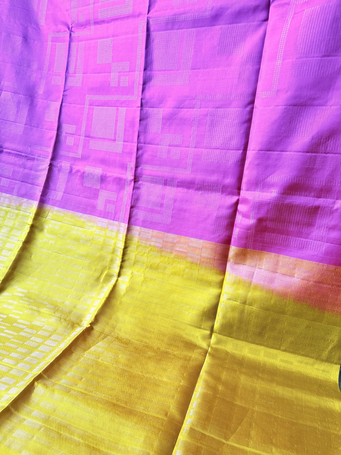 Mustard Yellow & Rani Pink Soft Silk Saree with Woven Checks | Nesavu Collection