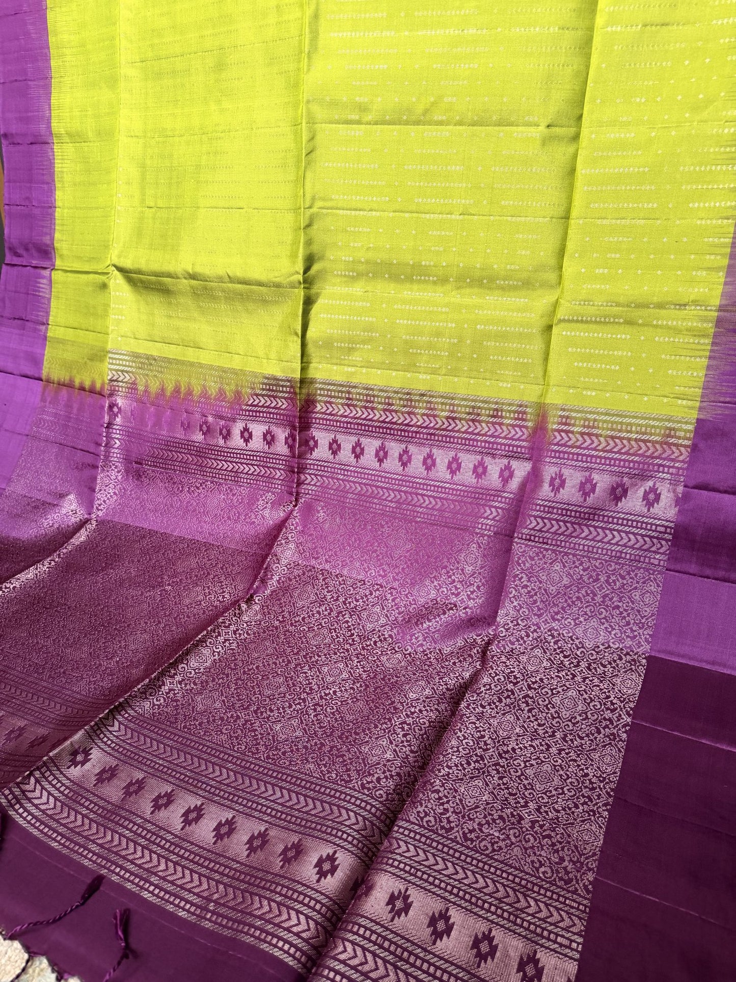 Mehendi Green & Violet Soft Silk Saree with Lotus Woven Border | Nesavu Collection