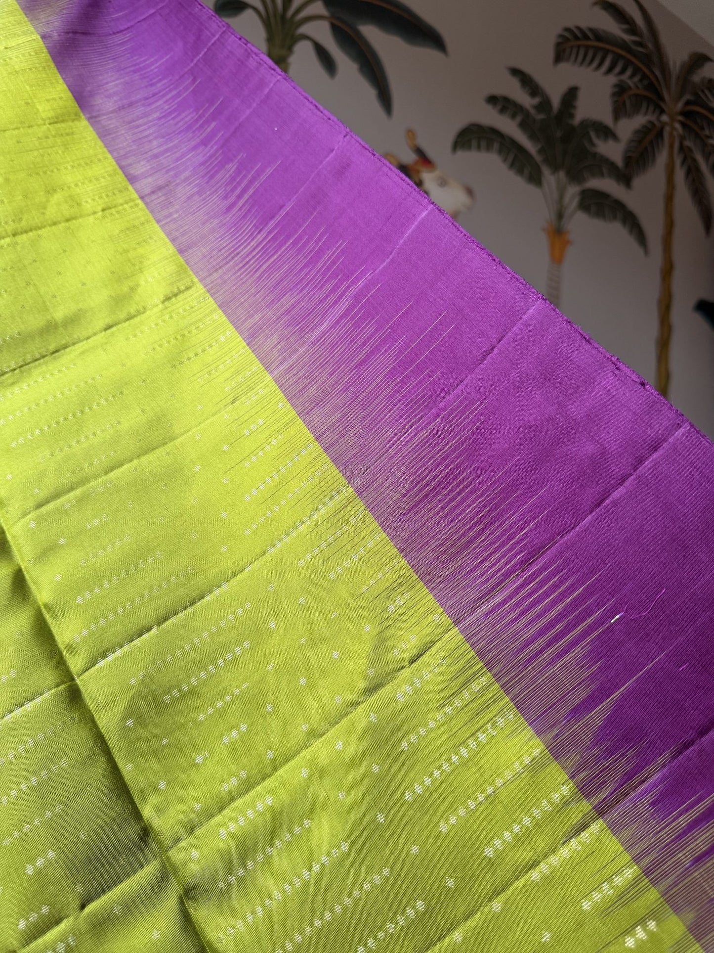 Mehendi Green & Violet Soft Silk Saree with Lotus Woven Border | Nesavu Collection