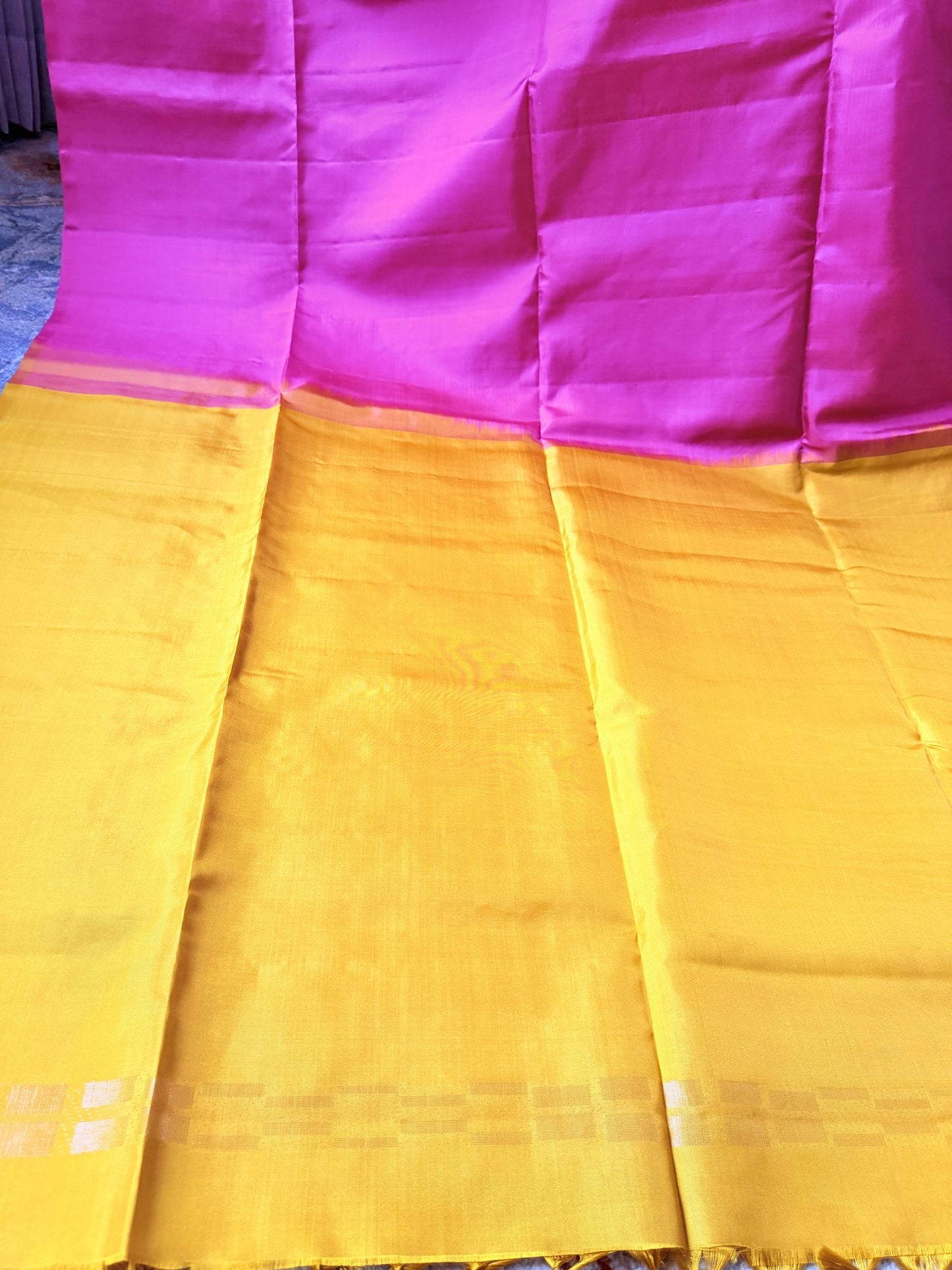Mustard Yellow & Rani Pink Soft Silk Saree with Woven Checks | Nesavu Collection