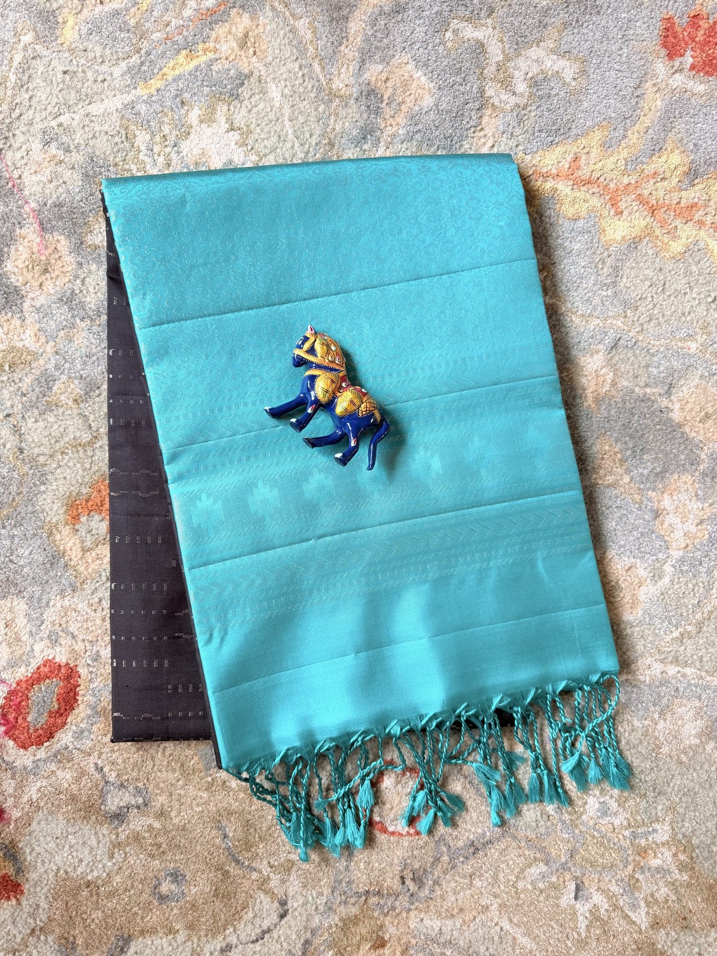 Black Soft Silk Saree with Teal Woven Border | Nesavu Collection