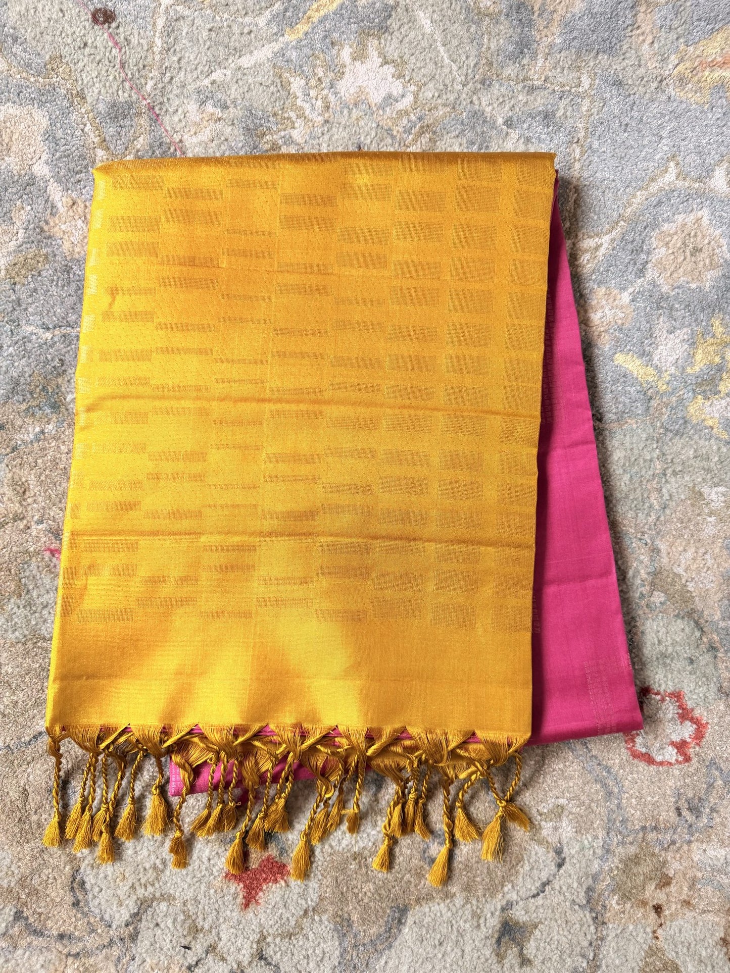 Mustard Yellow & Rani Pink Soft Silk Saree with Woven Checks | Nesavu Collection
