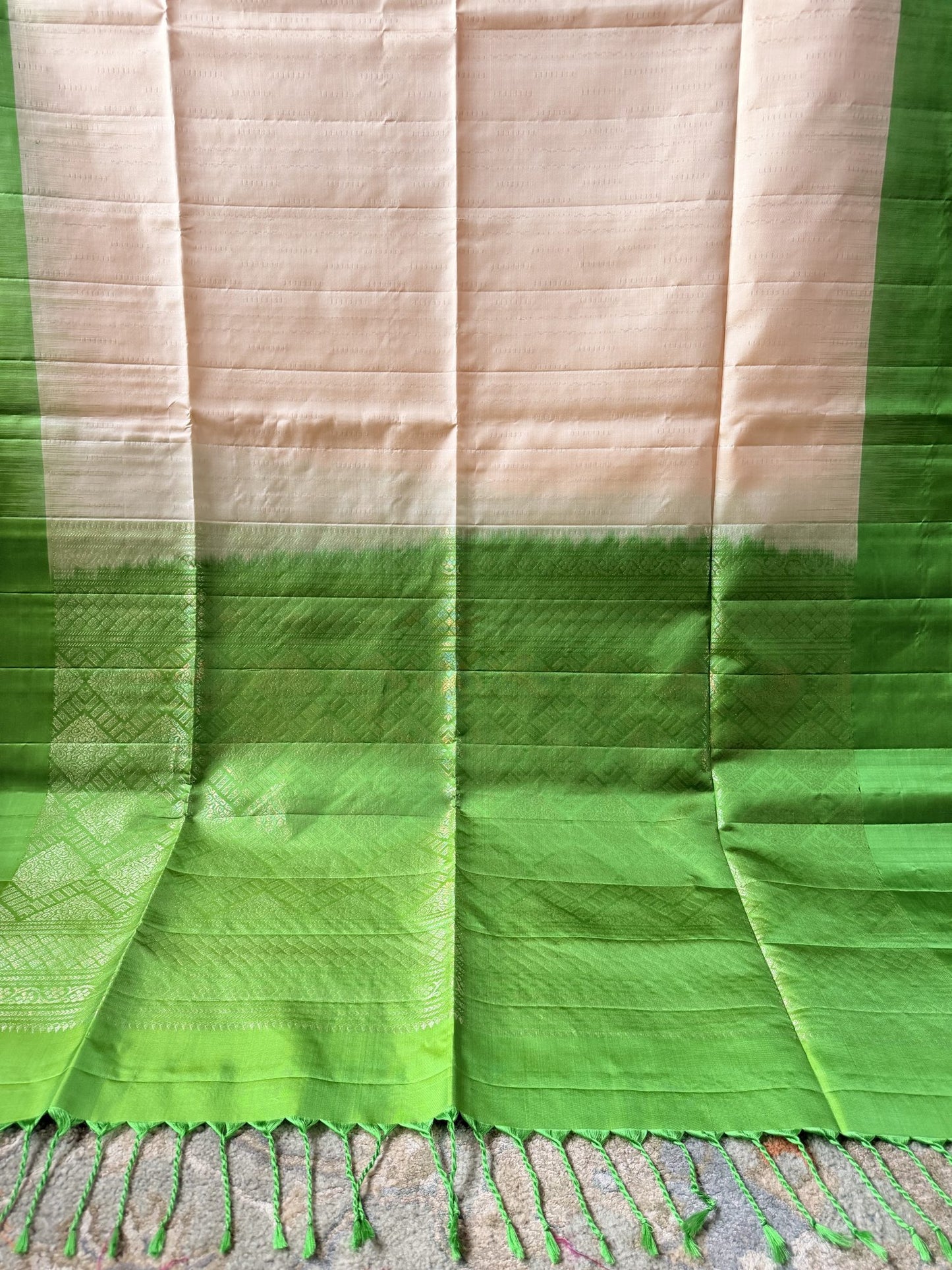 Champagne Gold Soft Silk Saree with Lime Green Woven Border | Nesavu Collection