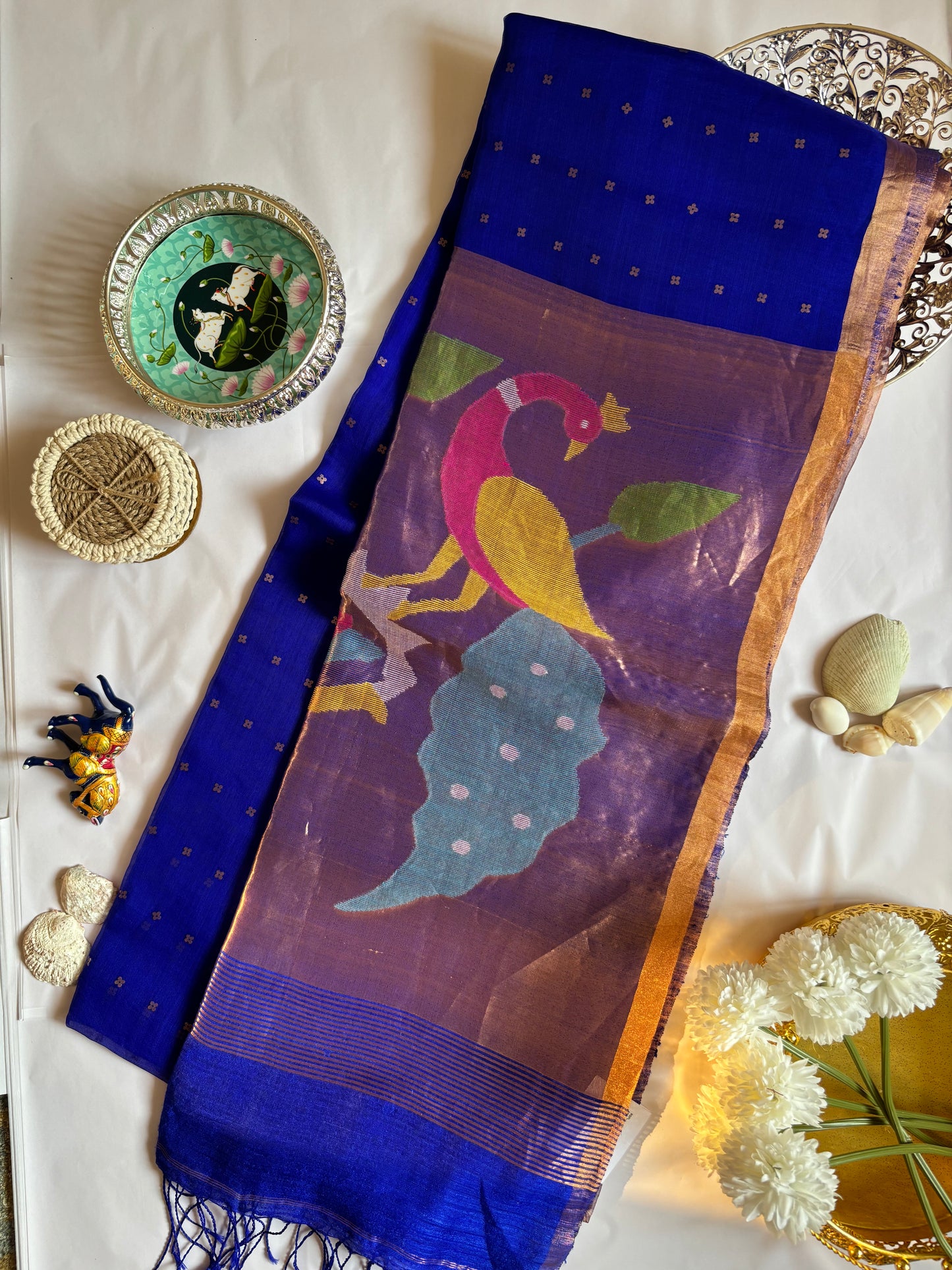 Muslin Kora Jamdani - Paithani Pallu, Royal Blue
